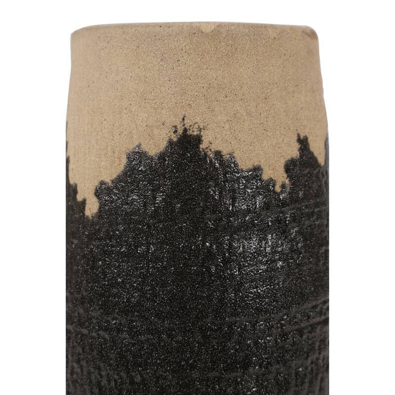 Black Porcelain Vase with Terracotta Details