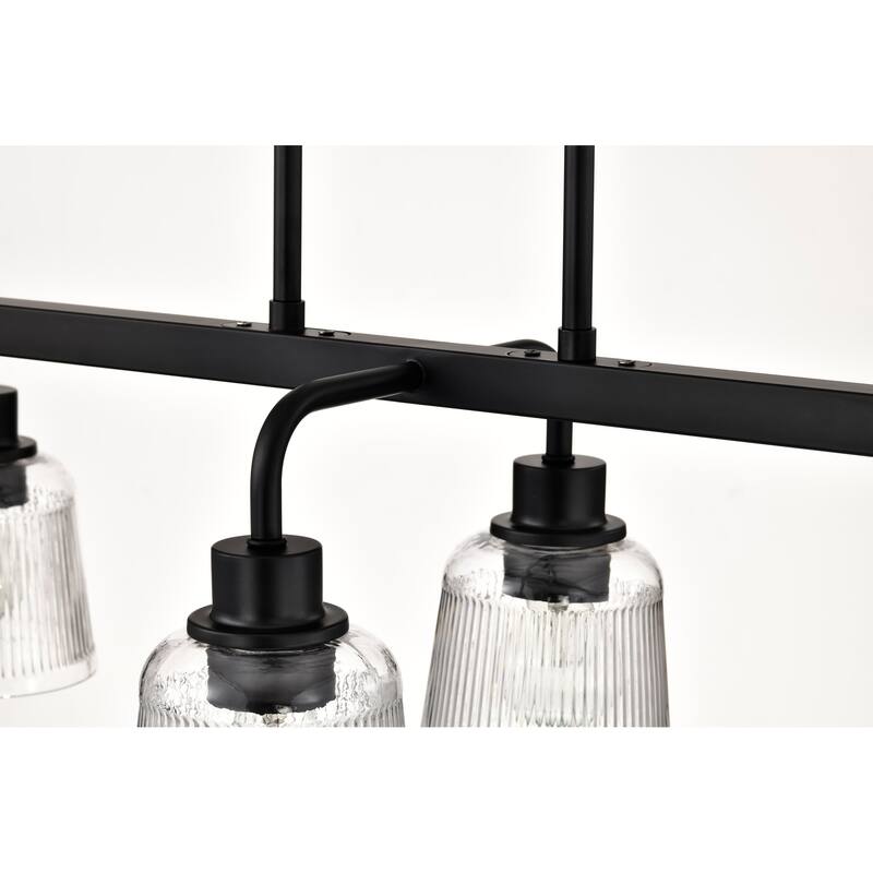 Grayson 6 Light Island Pendant Matte Black Finish Clear Ribbed Glass - Matte Black