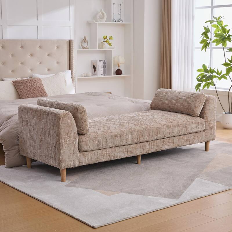 Modern fabric bedside bench with armrests