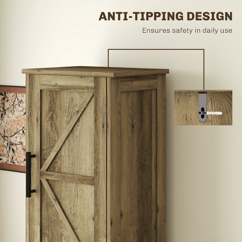 Distressed Grey MDF Tall Bathroom Cabinet with Barn Doors and Drawer - 15.7" L x 11.8" W x 66.9" H