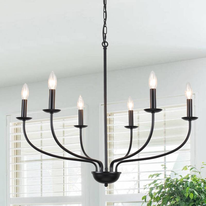6-Light Farmhouse Candle Chandelier Modern Hanging Lamp for Living Room Kitchen Hallway Entryway - N/A - Black