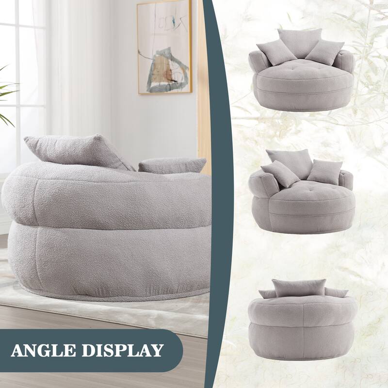 Boucle Upholstered Tufted Barrel Accent Living Room Chair With Toss Pillows