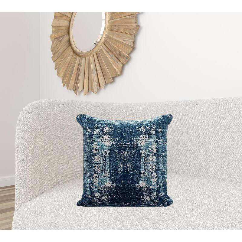 HomeRoots 20" X 20" Blue And Ivory Polyester Abstract Zippered Pillow