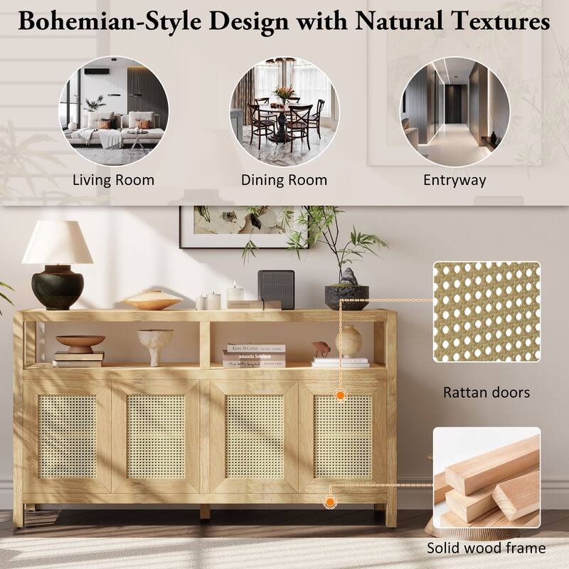 Bohemian Style Rattan Buffet Storage Cabinet with Adjustable Shelves by Harper&Bright Designs