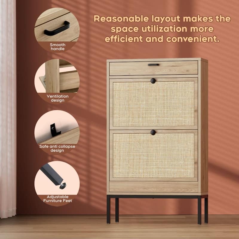 Boho Natural Rattan Shoe Storage Cabinet