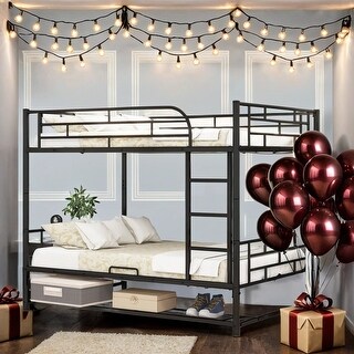 Metal Loft Bed with Storage Space and Ladder, Full Over Full
