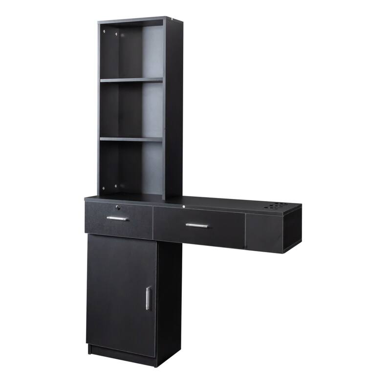 GDF Studio - Sandra Modern 66.93" Tall Hair Desk with Multi-Layer Storage and 2 Drawers