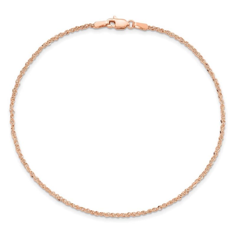 Curata 14K Rose Gold 9" or 10" 1.7mm Ropa Chain Anklet