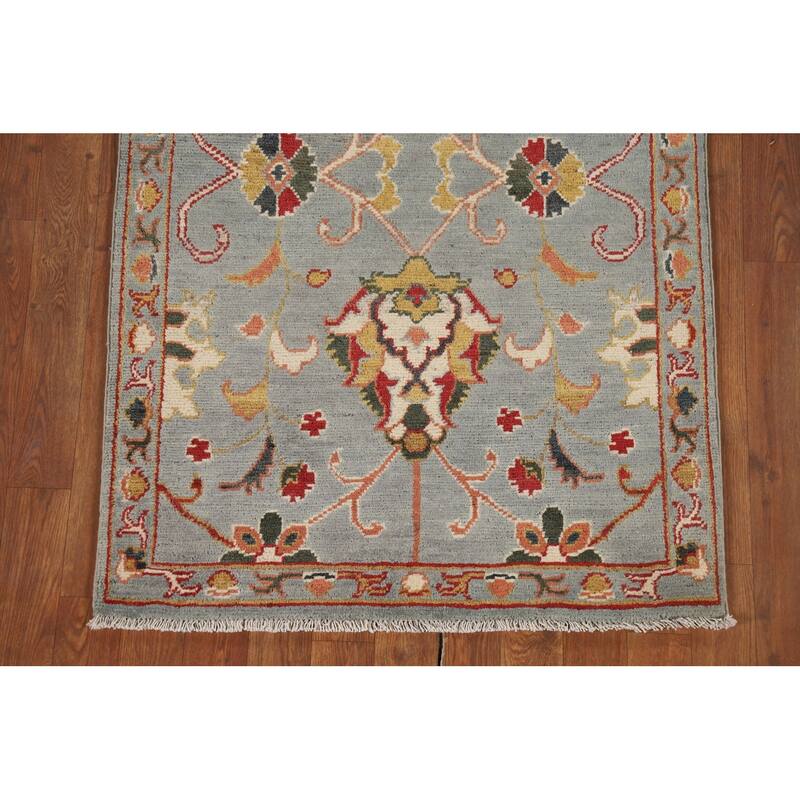 Light Blue Oushak Oriental Runner Rug Handmade Wool Carpet - 2'9" x 10'5"
