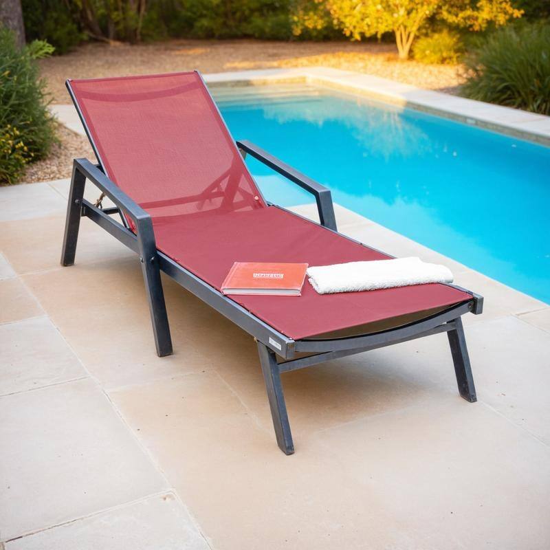 Aluminum Beach Pool Sun Lounge Chair Sling Mesh Fabric With Arms, Stackable Chaise Lounger (Set of 2) for Outdoor Backyard