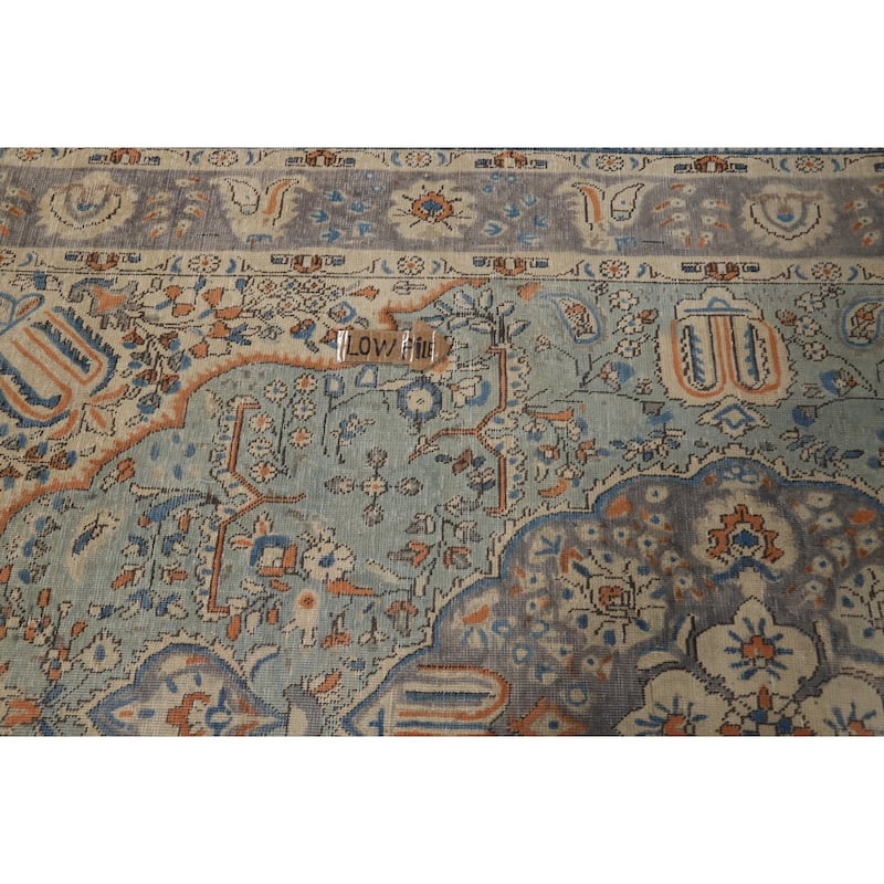 Light Blue Floral Tabriz Persian Area Rug Hand-Knotted Wool Carpet - 6'5"x 9'5"