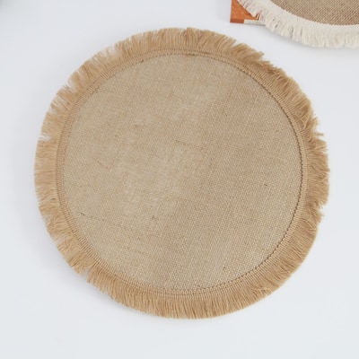 Shatex 15 in Round Burlap placemat with tassel edge，Farmhouse Rustic ...