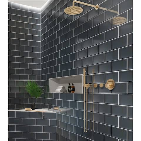 Apollo Tile 40 Pack 3-in x 6-in Ash Gray Rectangular Subway Glossy Finished Glass Mosaic Wall Tile (5 Sq ft/case)