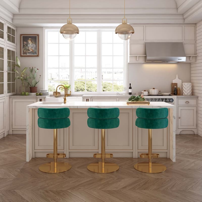 Modern Velvet Bar Stool with Height Adjustment and 360-Degree Swivel