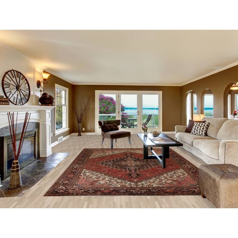 Traditional Geometric Heriz Persian Area Rug Hand-knotted Wool Carpet - 8'0" x 11'1"