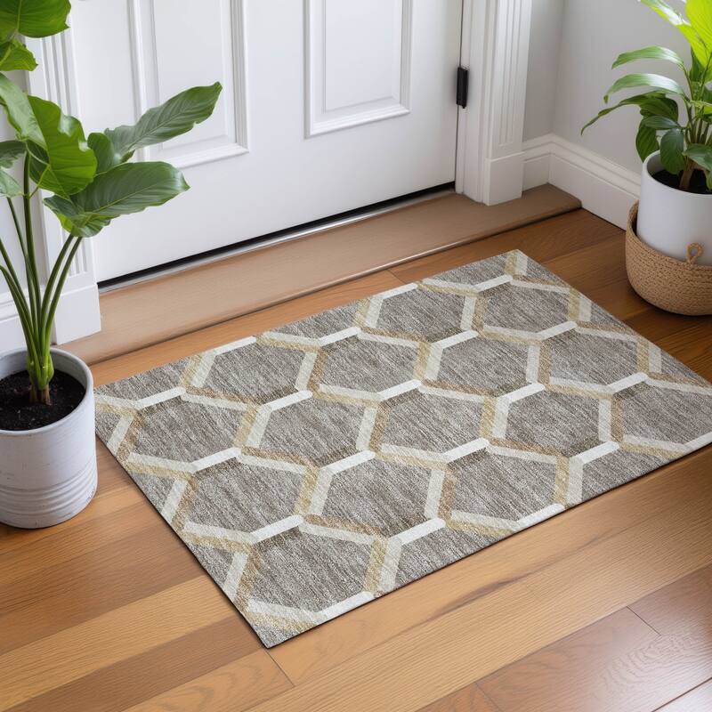 Machine Washable Indoor/ Outdoor Modern Trellis Chantille Rug