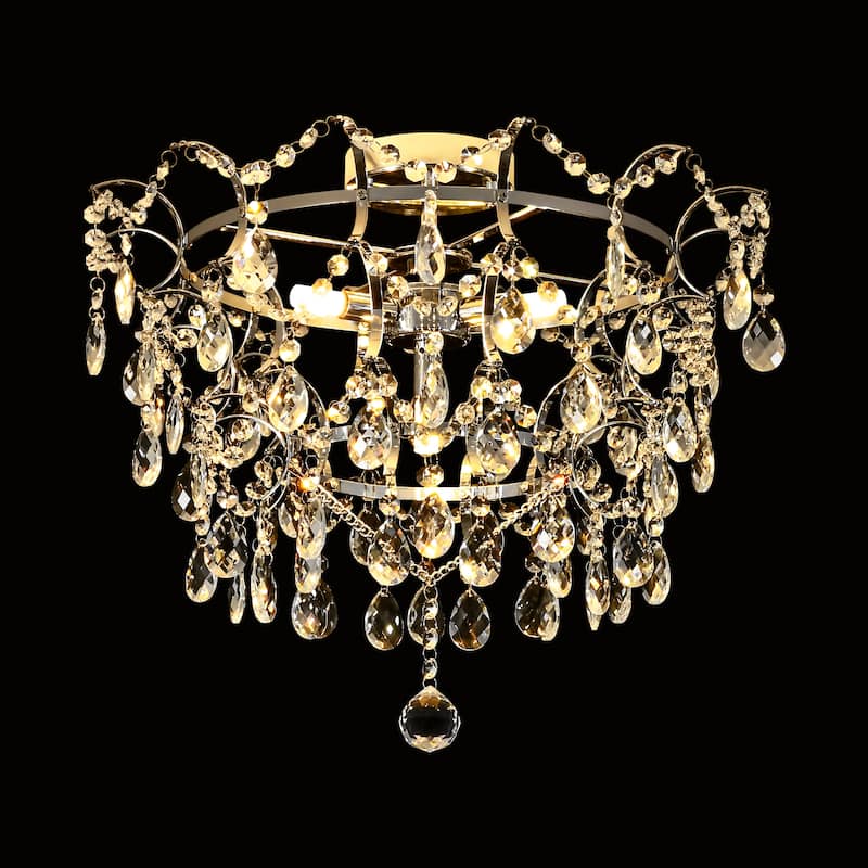Elegant 4-Light Chrome Semi Flush Mount Ceiling Light with Clear Crystal Raindrop Accents for Living Room or Dining Room
