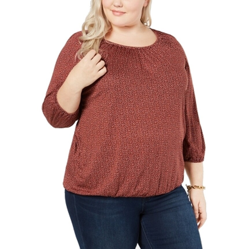 Michael Kors Womens Blouse Red Multi Size 1x Plus Garden Peasant Top Overstock 30936263