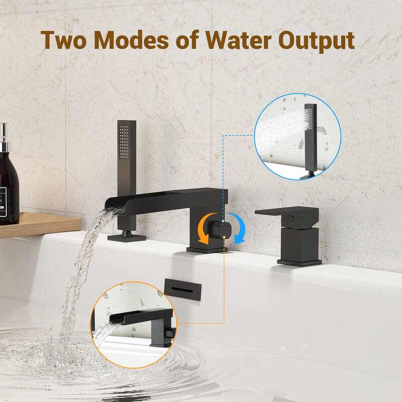 Bathtub Filler Faucet with Sprayer, Double-Handle Deck-Mount Roman Tub Faucet with Handshower, Pressure Balanced Valve Included