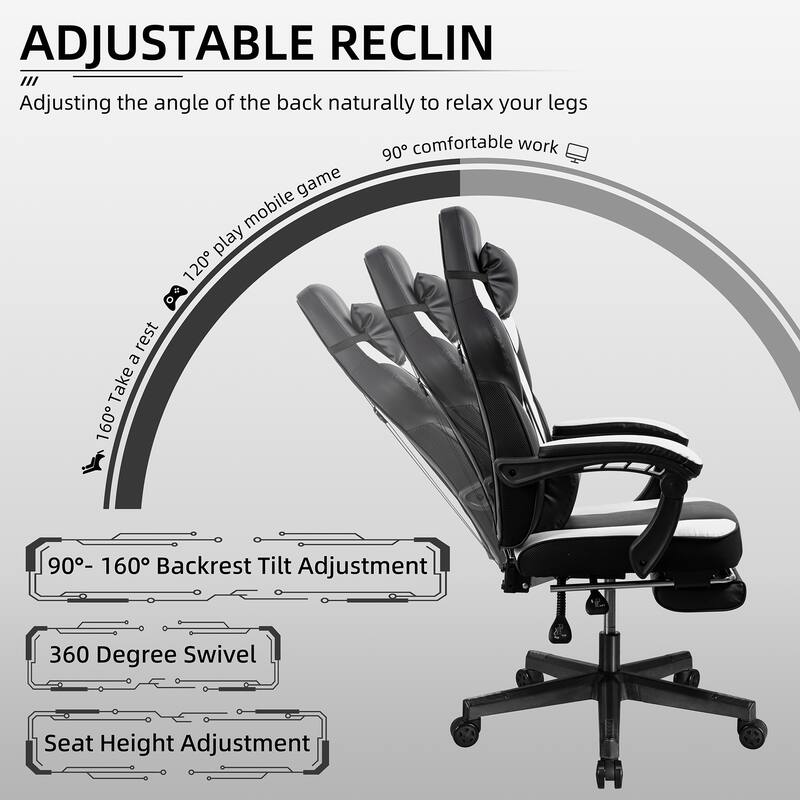 Adjustable Comfortable Game Chair Swiveling PC & Racing with Footrest