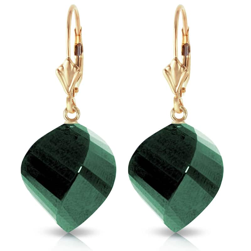 14K Solid Gold Leverback Earrings Twisted Briolette Emeralds