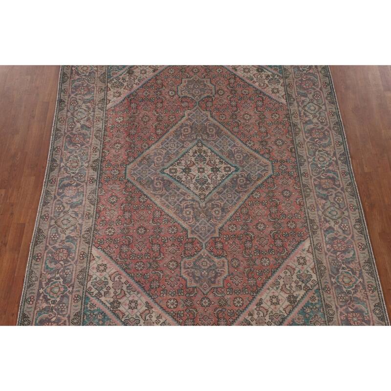 Distressed Tabriz Persian Antique Area Rug Handmade Wool Carpet - 6'9"x 9'7"