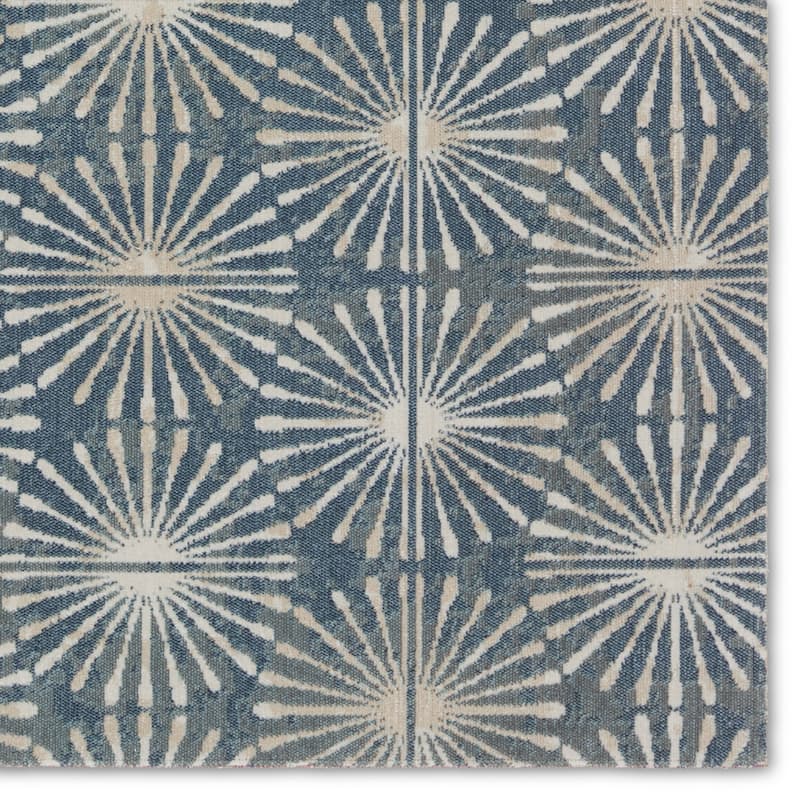 Franta Indoor/Outdoor Geometric Blue/Cream Runner Rug