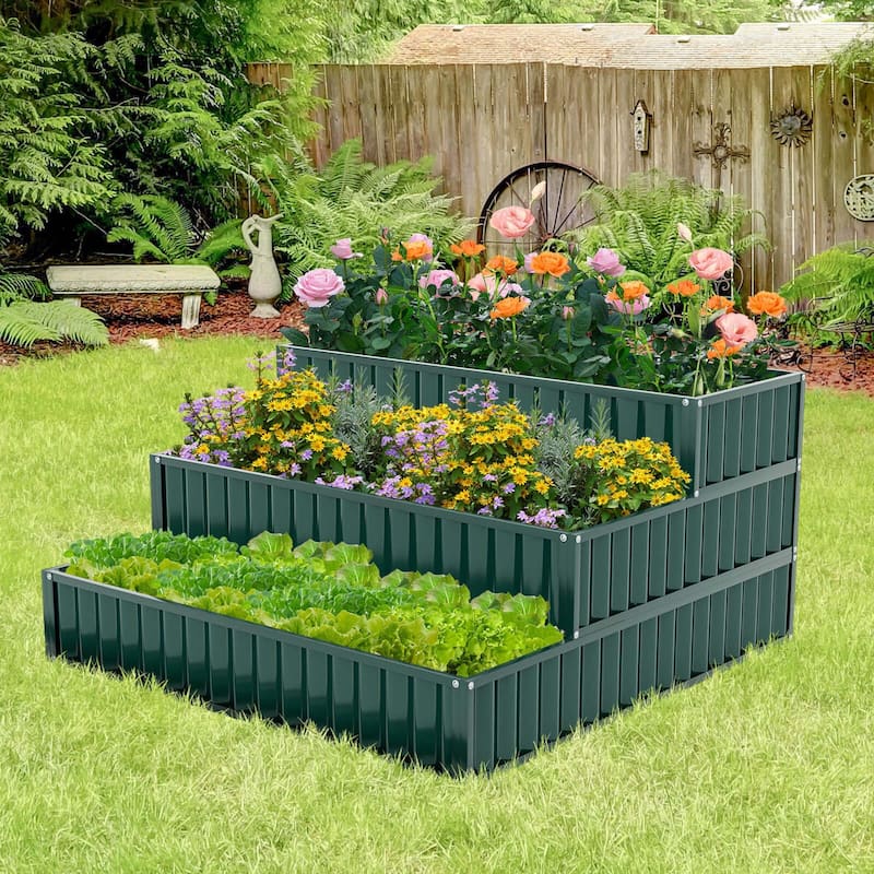 Costway 1/2 PCS 3-Tier Raised Garden Bed,47" x 47" x 24" Metal Outdoor