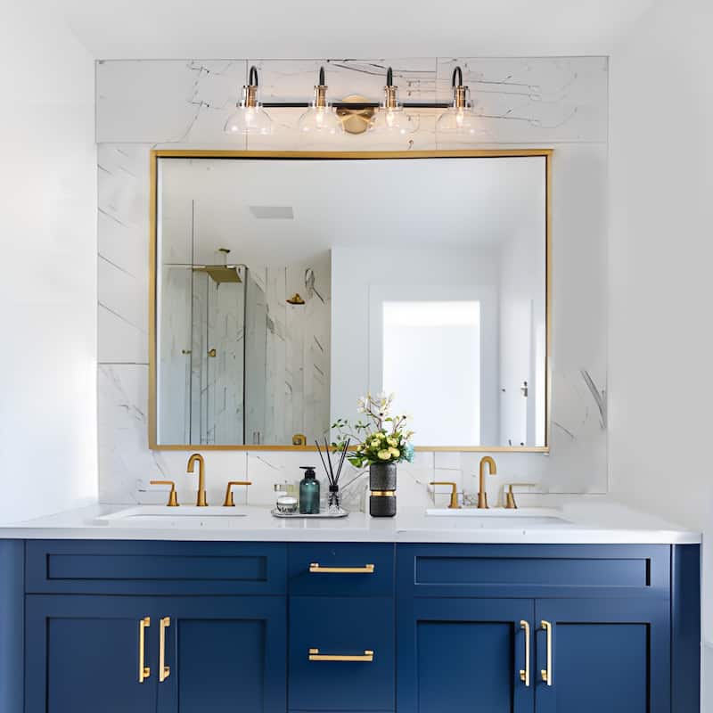 Modern Linear 4-Light Black Gold Bathroom Vanity Light Glass Wall Sconces - 29" L x 7.5" W x 8" H