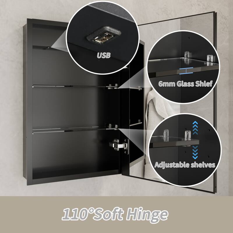 ExBrite 20" x 26" LED Bathroom Medicine Cabinet with Mirrors, Defog