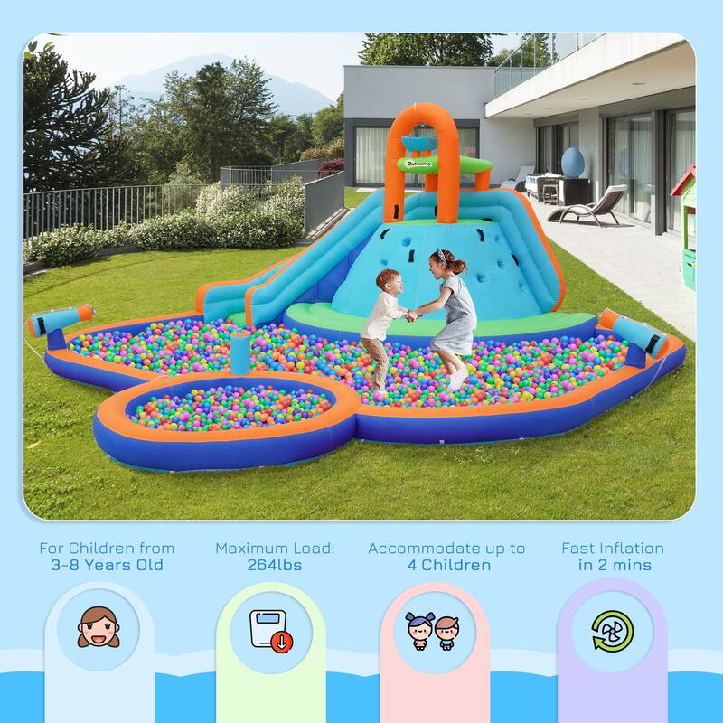 Inflatable Water Slide Bounce House with 2 Pools & Water Cannons, Kids Outdoor Water Park with Slide, Large Backyard Playset