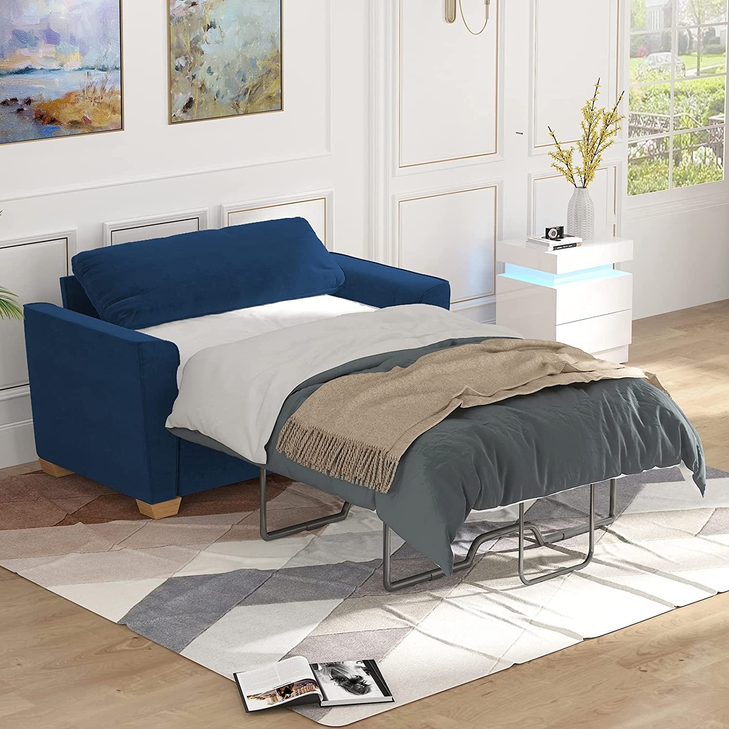 Mixoy Modern Pull Out Sofa Bed Velvet Sleeper Couch Bed with