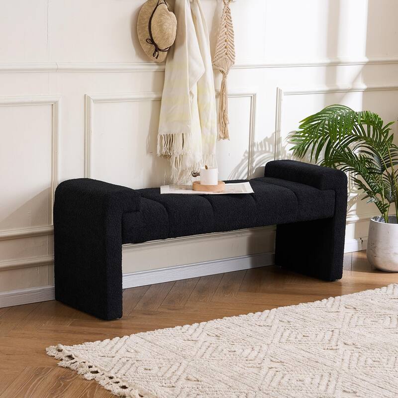 54" Boucle Bedroom Bench with Channel Tufted