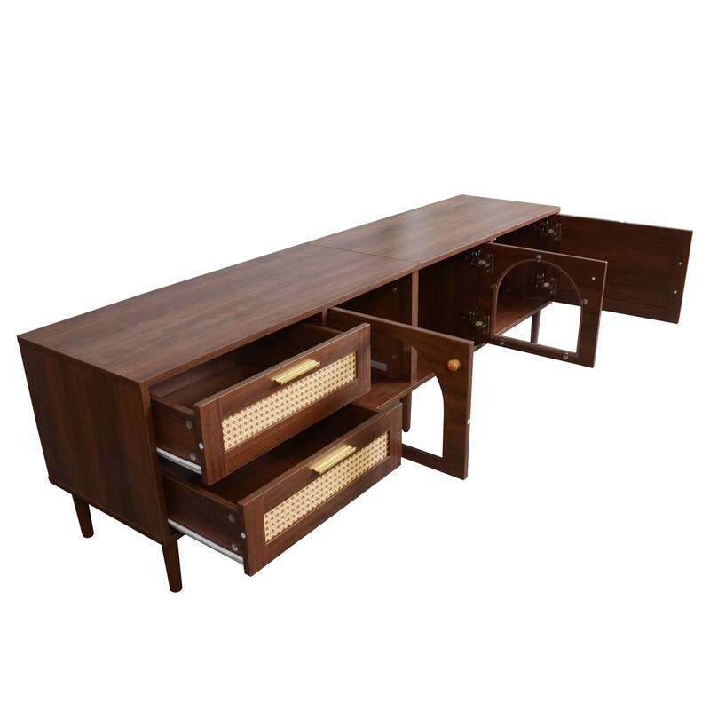 Modern Media Console with Rattan Design, LED Lights & Storage for TVs up to 80" - Living Room & Bedroom TV Stand