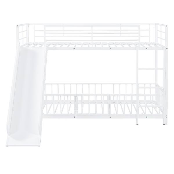 slide 2 of 40, Unique Design Twin over Twin Size Metal Bunk Bed with Slide and Guardrails