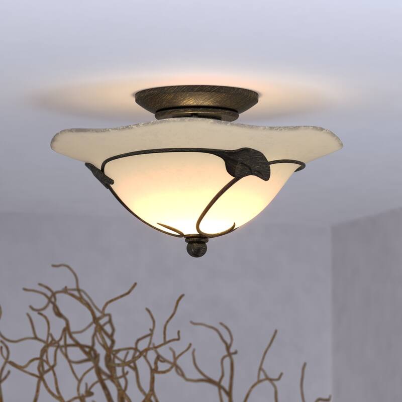 Vine 2L LED Black Rustic Semi Flush Ceiling Light or Fan Light Kit - 12-in W x 6.75-in H x 12-in D - Oil Shale - 12-in W x 6.75-in H x 12-in D