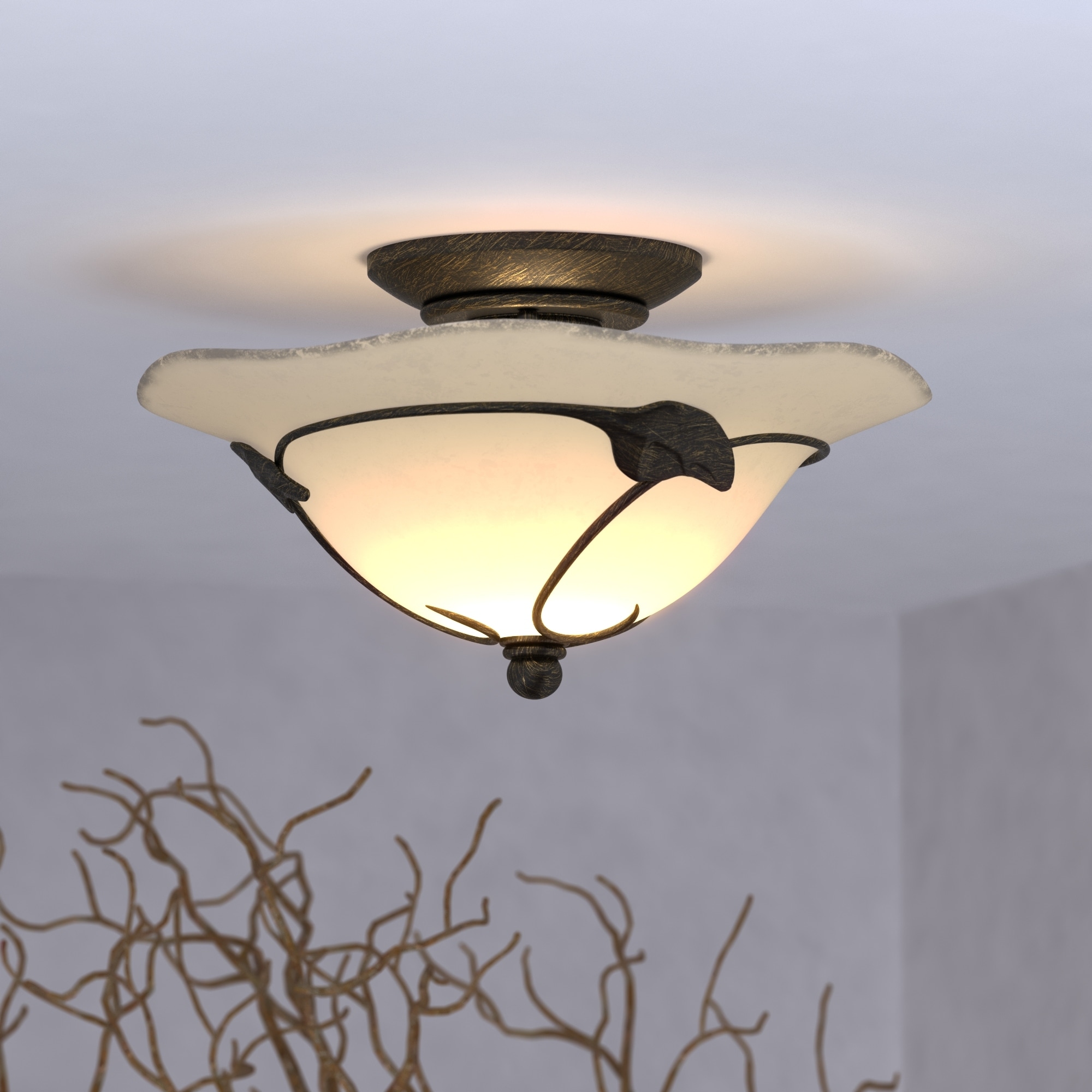 VAXCEL Vine 2L LED Black Rustic Semi Flush Ceiling Light or Fan Light Kit - 12-in W x 6.75-in H x 12-in D