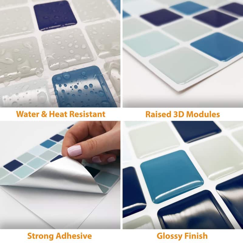 Walplus Small Square Mosaic Tile Sticker Kitchen Peel and Stick Backsplash Bathroom Decor