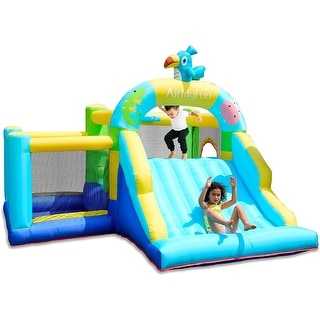 Bounce House with Blower, Inflatable Jump Bouncy Castle for Kids, with Wide Slide, Ball Pool for Backyard Play & Party Fun