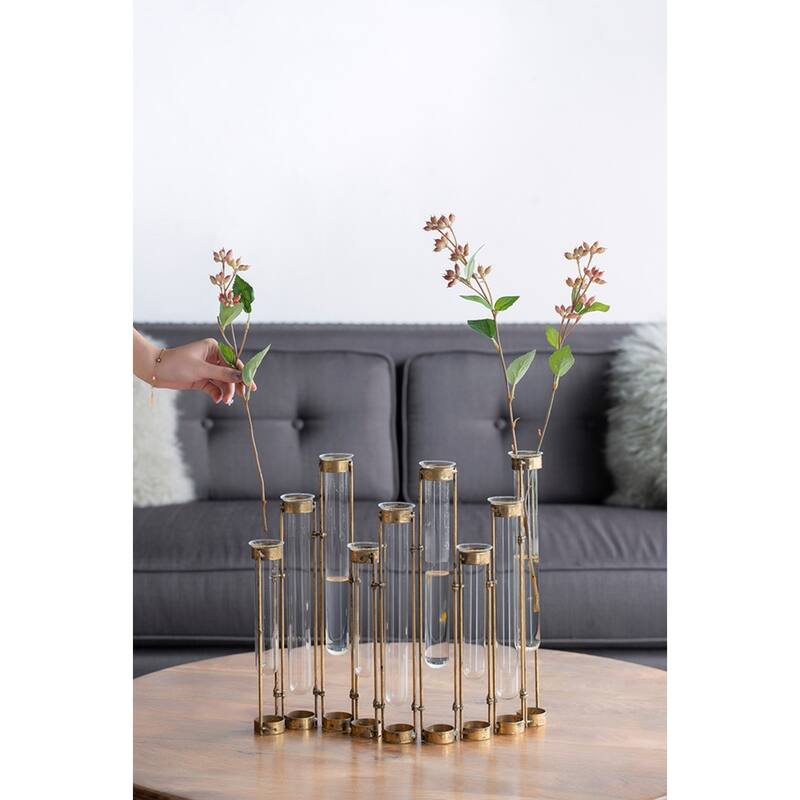 Glass Vial Flower Vase with Iron Frame - 17.75"