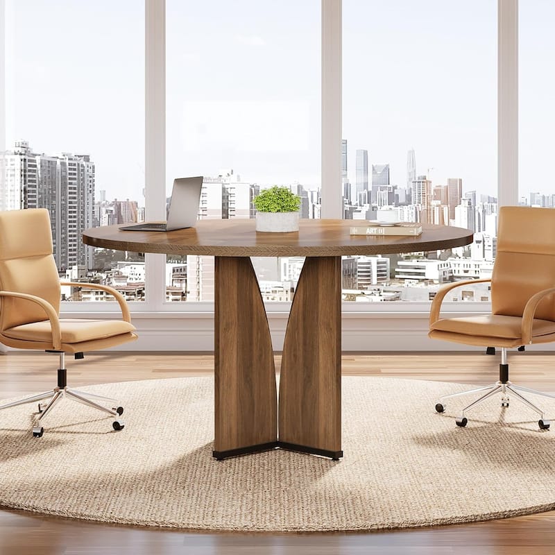 39" Round Conference Table for 4 Modern Wooden Meeting Table with Sturdy Base for Office/Training/Negotiation/Conference Room
