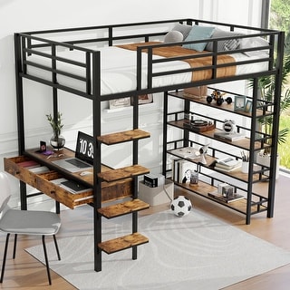 [3 in 1 Design] Full Size Metal Loft bed with Desk