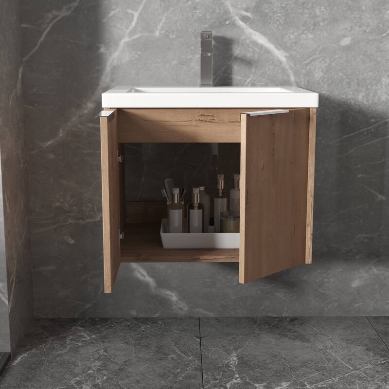 30" Floating Bathroom Vanity with Resin Sink, Soft Closing Door, and Ample Storage Space - 23.6in L Plywood