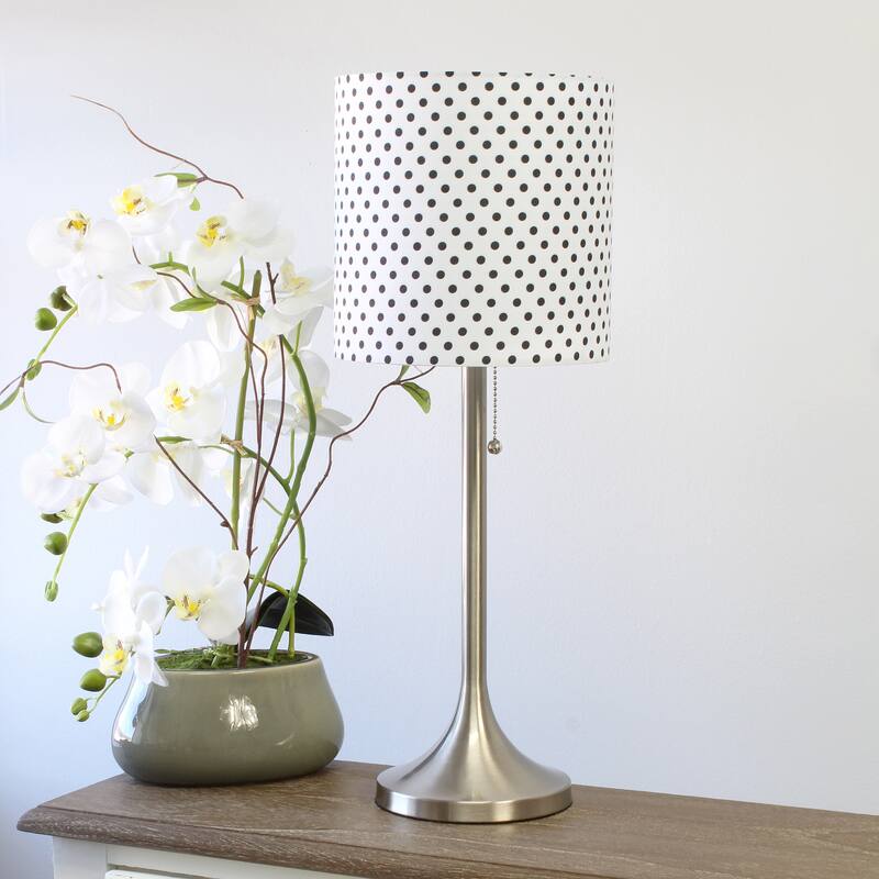 21 in. Brushed Nickel and Polka Dot Finish Table Lamp with White Shade, Sturdy Table Lamp for Living Rooms and Bedrooms