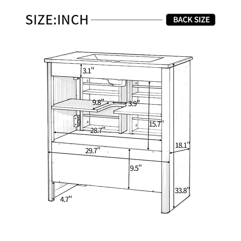 Christopher Knight Home - Harlow Modern 30" Bathroom Vanity with Ceramic Sink, Soft-Close Doors & Drawer, Adjustable Shelf