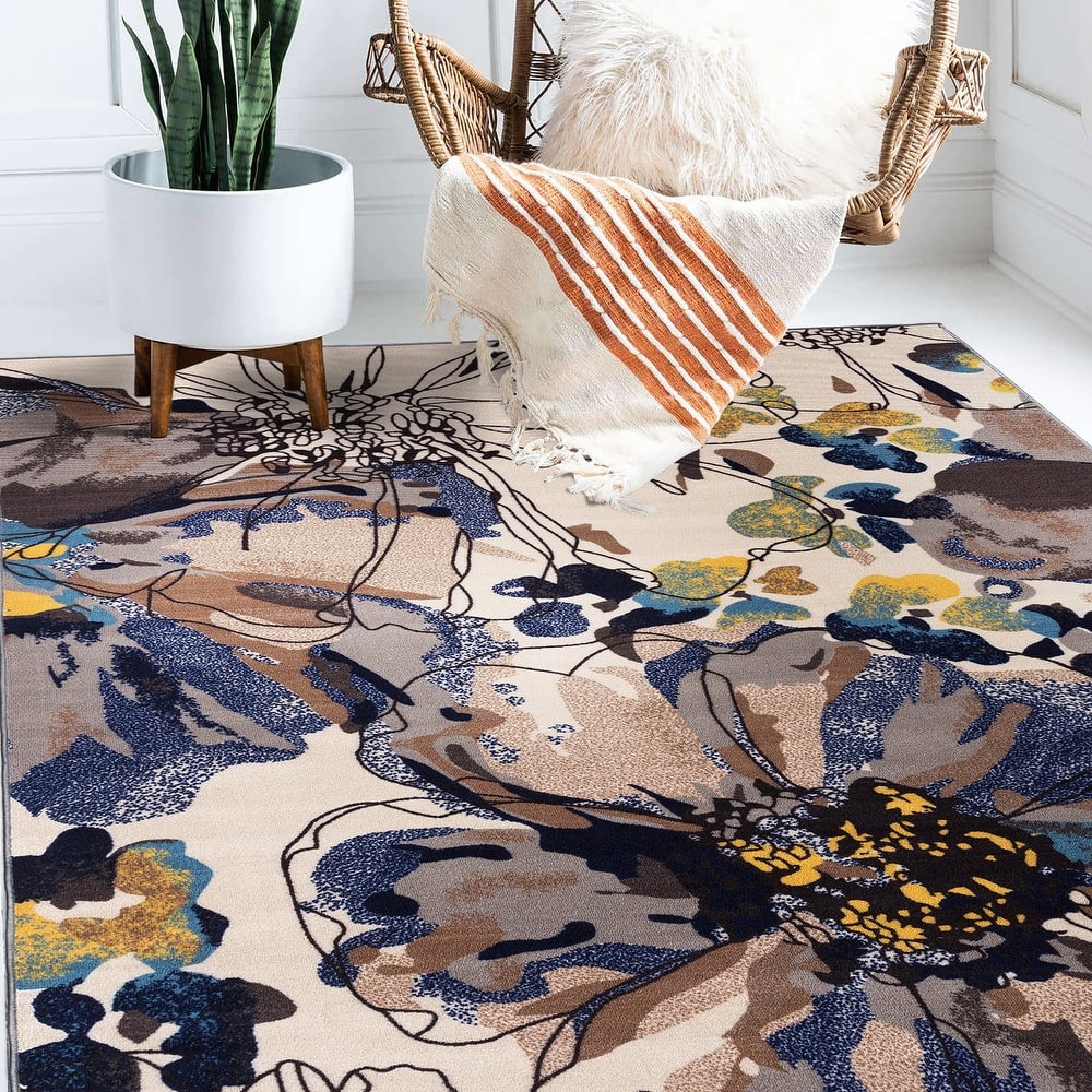 World Rug Gallery Modern Bright Flowers Non-Slip Area Rug Multi