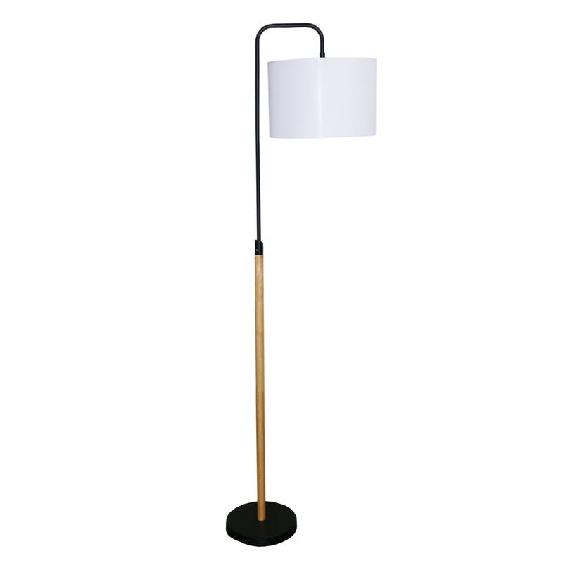 Arc Floor Lamp with Cylinder Shade, Curved Standing Light for Living Room, Bedroom Illumination, Floor Lamp Wooden Pole 110V