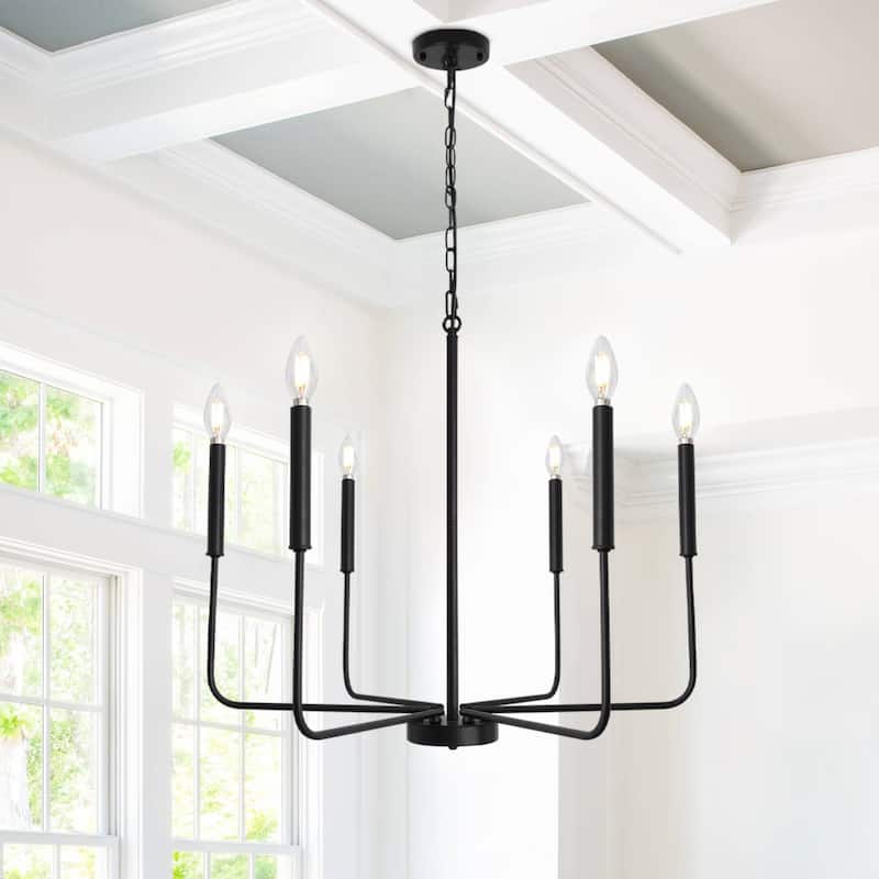 6-Light W26.18" x H66.92" Candle Chandelier for Living Room Kitchen Island - Black