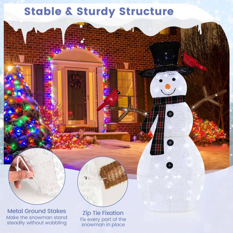 Costway 4.2 FT Pre-Lit Snowman & Redbirds Christmas Decoration with - See Details