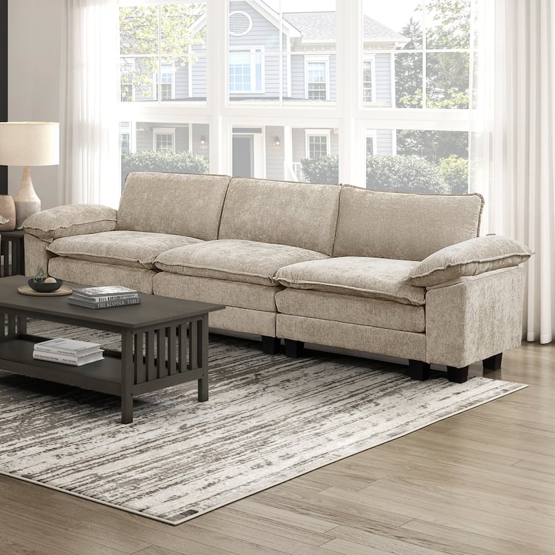 Terra 120.5" Chenille Living Room Sofa - Wood Finish Exposed Feet